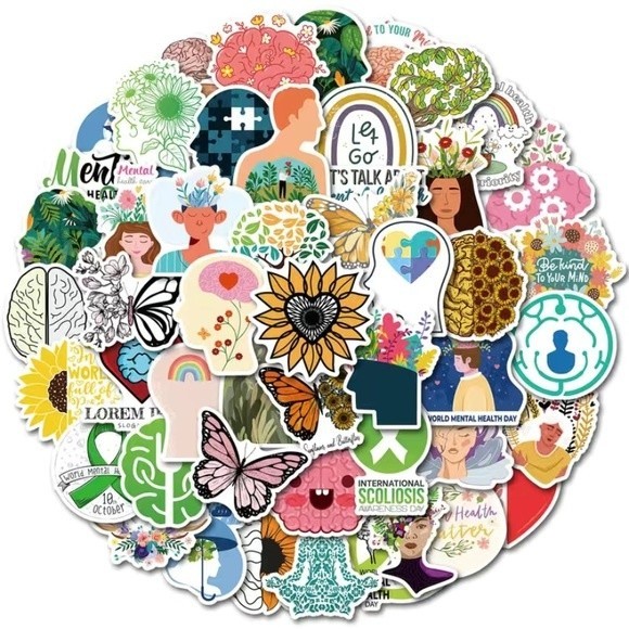 47 Pc Stickers Set Mental Health Theme Waterproof Vinyl Reusable Set! - Picture 5 of 9